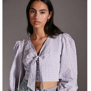 Anthropologie Maeve Cropped Lilac & White Gingham Blouse Women's Size 16W